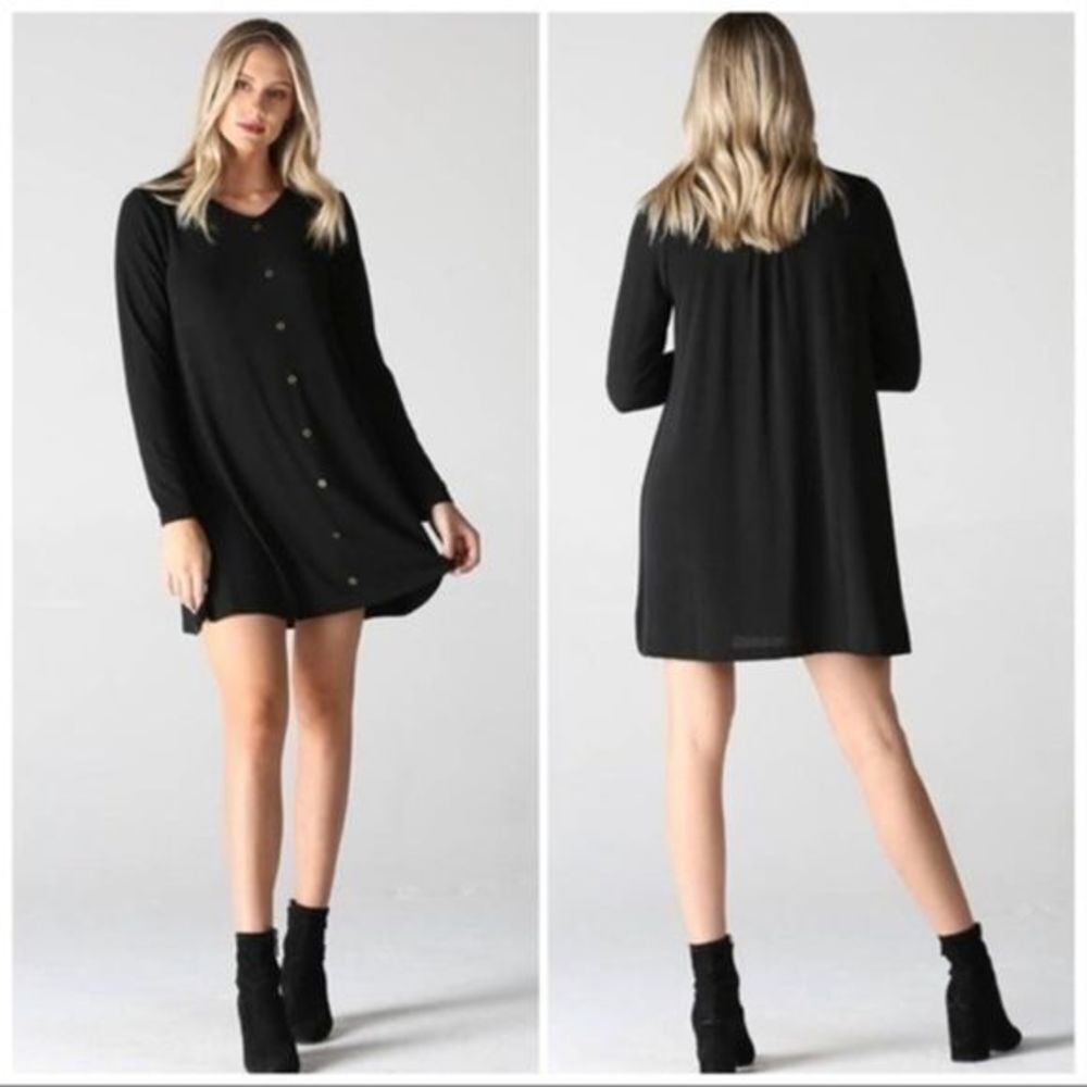 ANGIE | Sleeve Shift Swing Tunic Mini Dress in Black